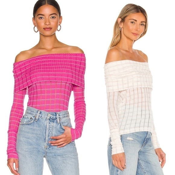NWT FREE PEOPLE Ribbed Knit Striped Off Shoulder Après-ski Peach Sweater Top XS - Picture 6 of 13